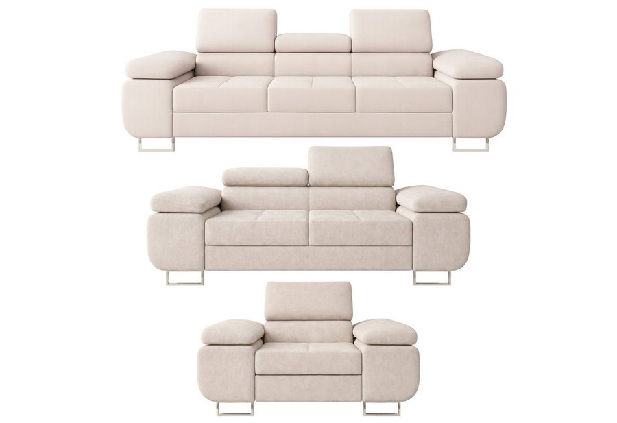 M-Punkt24 Polstergarnitur Sofa Wohnlandschaft DUBAI, (3-2-1, mit Bettfunktion, XL Sofa-Set, Bigsofa, Samt, Creme), Bestehend aus 3-Sitzer mit Bettfunktion, 2-Sitzer, Sessel