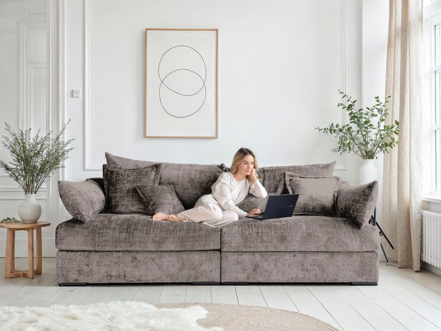 Home affaire Big-Sofa Casa XL, B: 190 cm, 4 Zierkissen, Mega-Sofa, in Cord oder Chenille-Struktur, Federkern