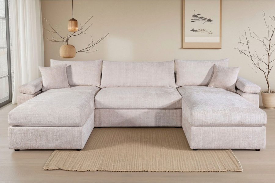 OTTO home Wohnlandschaft Cosy U-Form, B: 309 cm, XXL-Wohnlandschaft mit Federkern, 2 Zierkissen, Mega-Sofa, Cord oder Struktur weich, Kaltschaumauflage