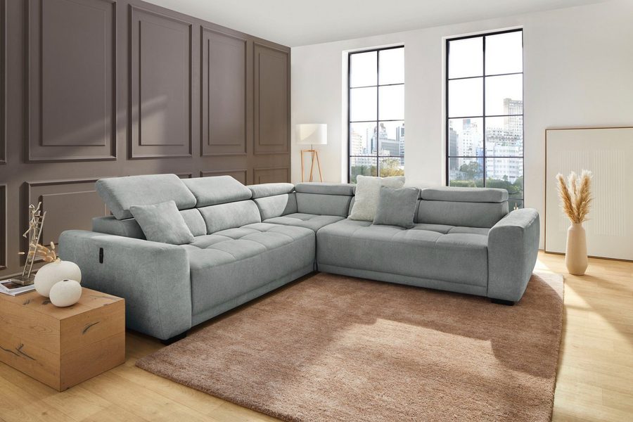 Jockenhöfer Gruppe Wohnlandschaft Monza L-Form, B: 292x292 cm, mit 30 cm elektr. Sitztiefenverstellung, 140kg Belastbarkeit je Sitz, Kopfteilverstellung & USB-Anschluss