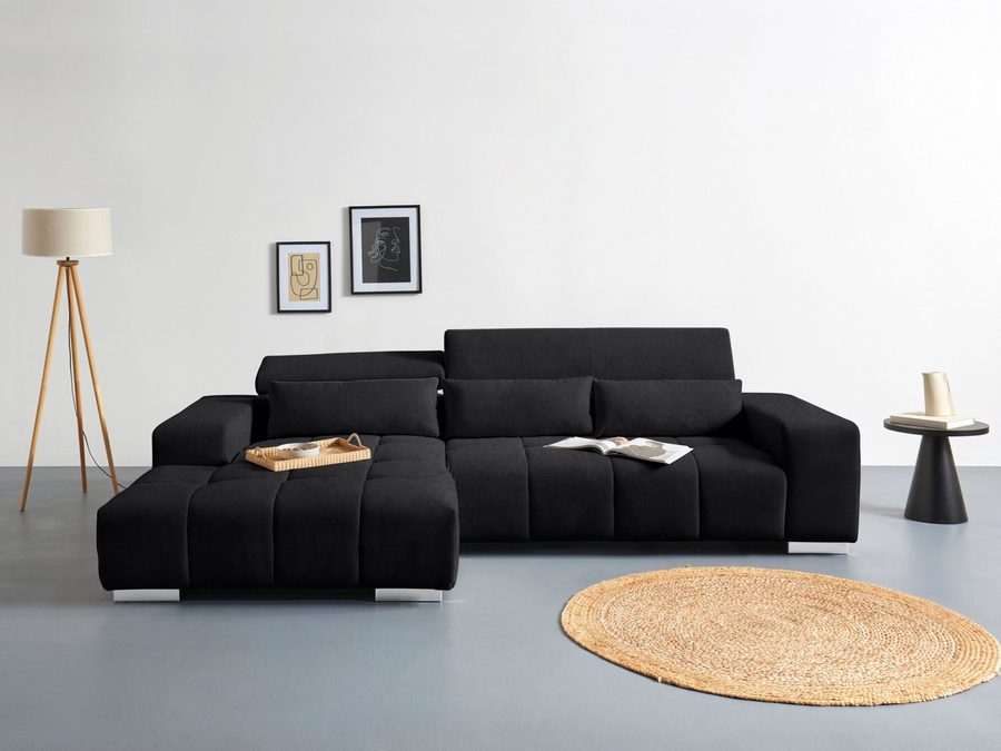 COTTA Ecksofa Orion L-Form, B: 307 cm, moderne Steppung, bequeme Wellenunterfederung, 2x Kopfteilverstellung & 3 Nierenkissen
