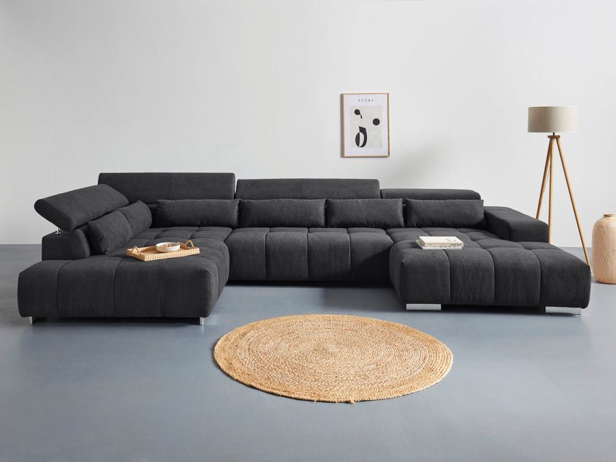 COTTA Wohnlandschaft Orion U-Form XXL, B: 409 cm, bequeme Wellenunterfederung, top modern, mit Kopfteilverstellung & 6 Nierenkissen