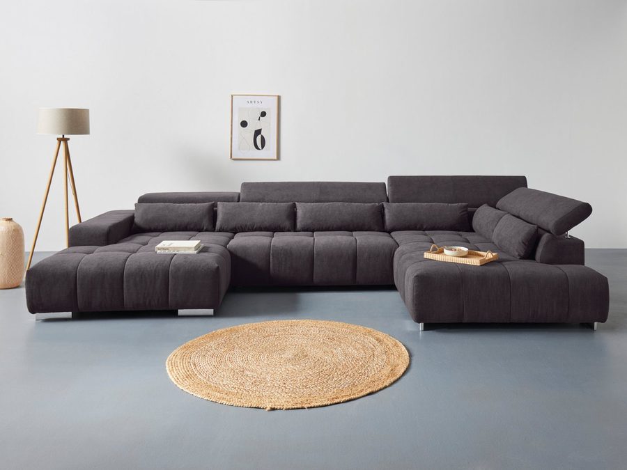 COTTA Wohnlandschaft Orion U-Form XXL, B: 409 cm, bequeme Wellenunterfederung, top modern, mit Kopfteilverstellung & 6 Nierenkissen