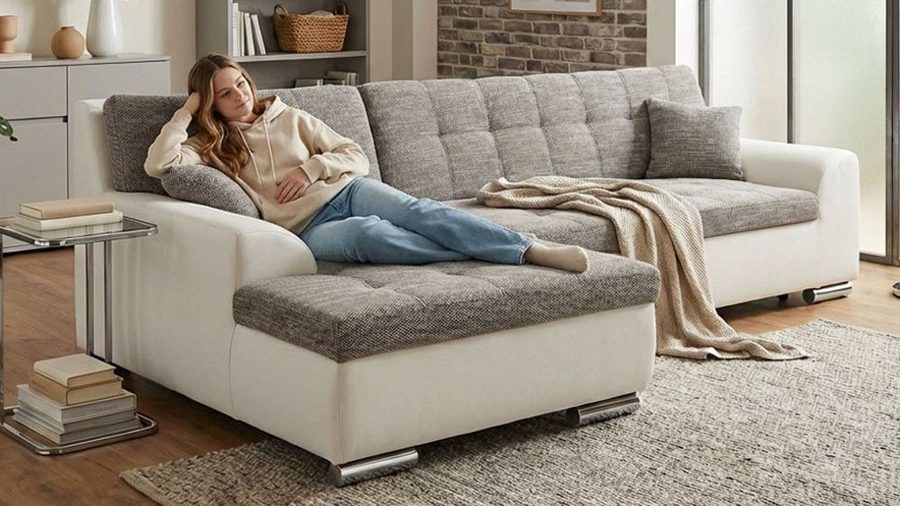 DOMO collection Ecksofa TREVISO viele Bezüge, auch in Cord, L-Form, 267x178 cm, wahlw. mit Bettfunktion, inkl. Zierkissen, Unser Dauertiefpreis