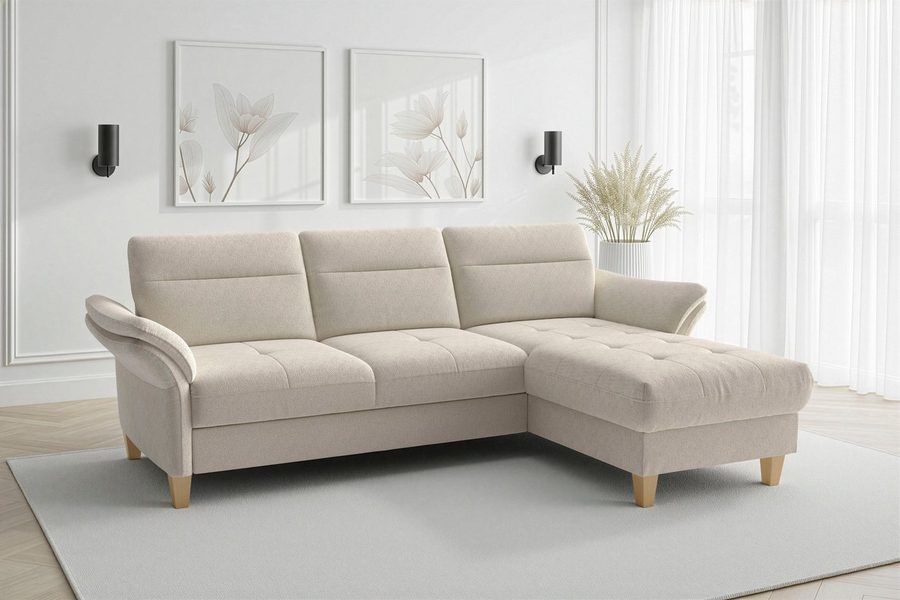 sit&more Ecksofa Pamela L-Form, B: 230 cm, optional Schlaffunktion & Bettkasten, wahlweise mit Armteilverstellung, Sofa mit Federkern, Sitzhöhe: 48 cm