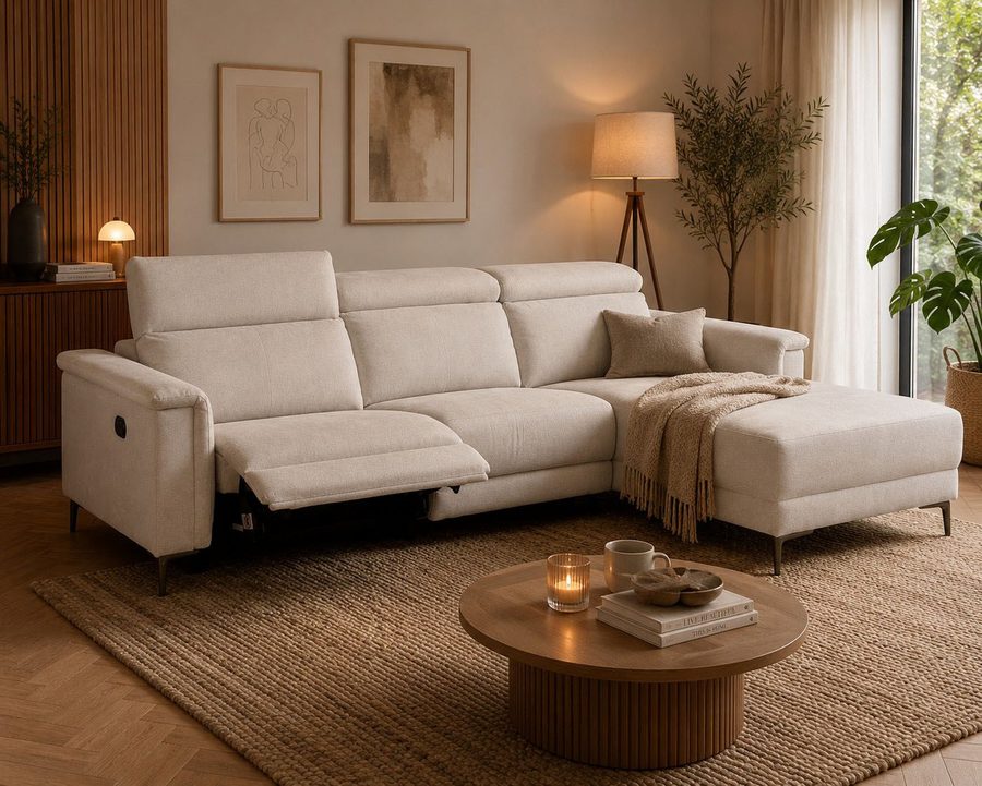 OTTO home Ecksofa LUND, Struktur-Bezug, L-Form, 261cm, man. /elektr. Relaxfunktion, auch mit USB A-Anschluss sowie Kopfteilverstellung