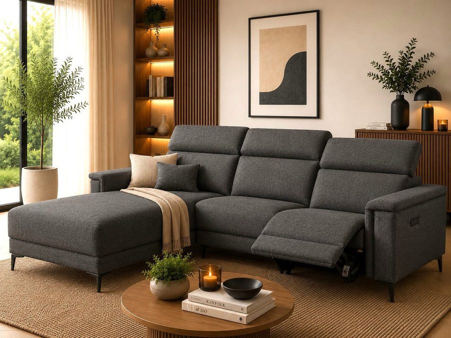 OTTO home Ecksofa LUND, Struktur-Bezug, L-Form, 261cm, man. /elektr. Relaxfunktion, auch mit USB A-Anschluss sowie Kopfteilverstellung