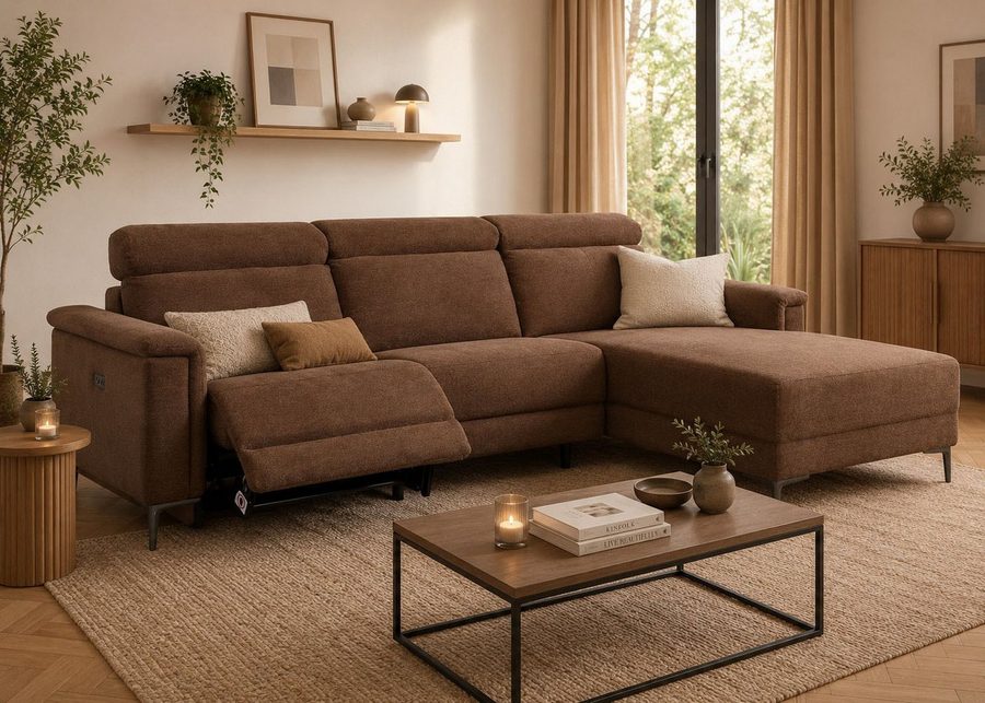 OTTO home Ecksofa LUND, Struktur-Bezug, L-Form, 261cm, man. /elektr. Relaxfunktion, auch mit USB A-Anschluss sowie Kopfteilverstellung