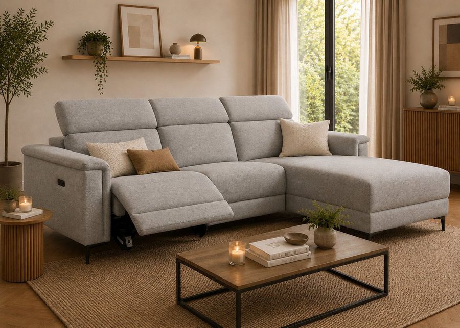 OTTO home Ecksofa LUND, Struktur-Bezug, L-Form, 261cm, man. /elektr. Relaxfunktion, auch mit USB A-Anschluss sowie Kopfteilverstellung