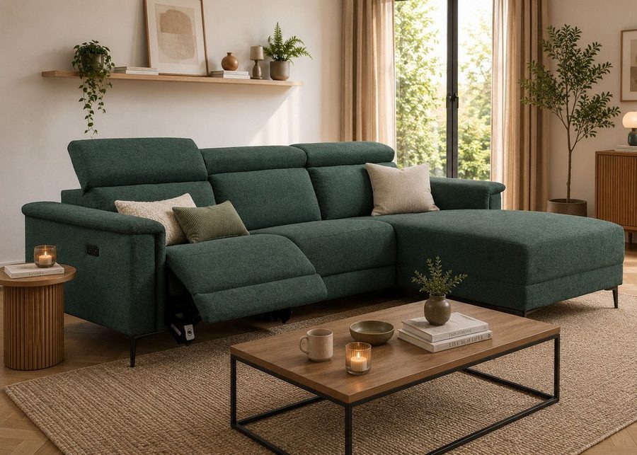 OTTO home Ecksofa LUND, Struktur-Bezug, L-Form, 261cm, man. /elektr. Relaxfunktion, auch mit USB A-Anschluss sowie Kopfteilverstellung