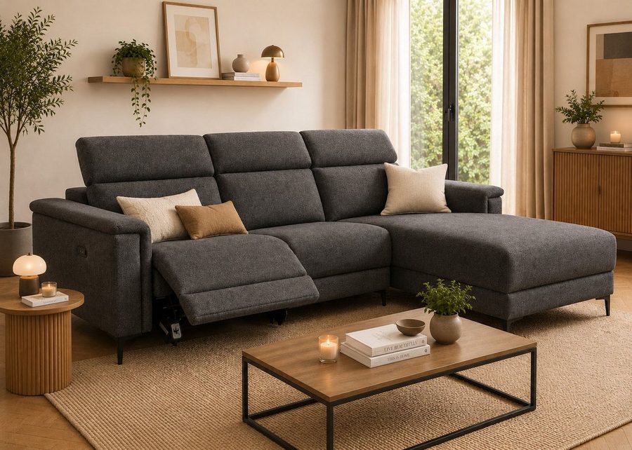 OTTO home Ecksofa LUND, Struktur-Bezug, L-Form, 261cm, man. /elektr. Relaxfunktion, auch mit USB A-Anschluss sowie Kopfteilverstellung