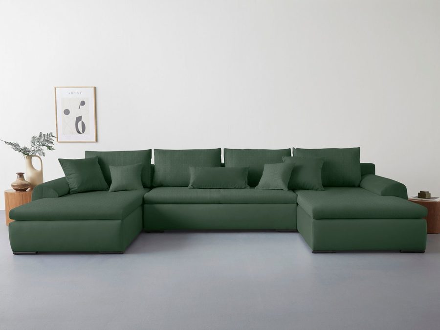 Home affaire Wohnlandschaft Win U-Form, B: 366 cm - OTTO. Verlässliche Qualität., Schlaffunktion, Bettkasten & 5 Zierkissen