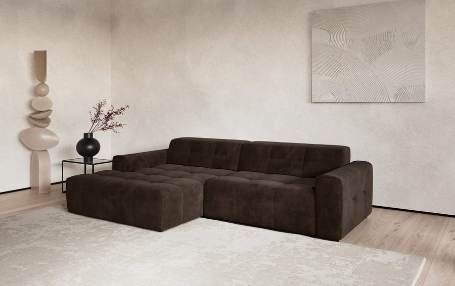 COTTA Ecksofa Sento L-Form, B: 280 cm, Chenille-Struktur, XXL Recamiere B: 133 cm, mit elektrische Sitztiefenverstellung, cubisch, bequemer Sitz