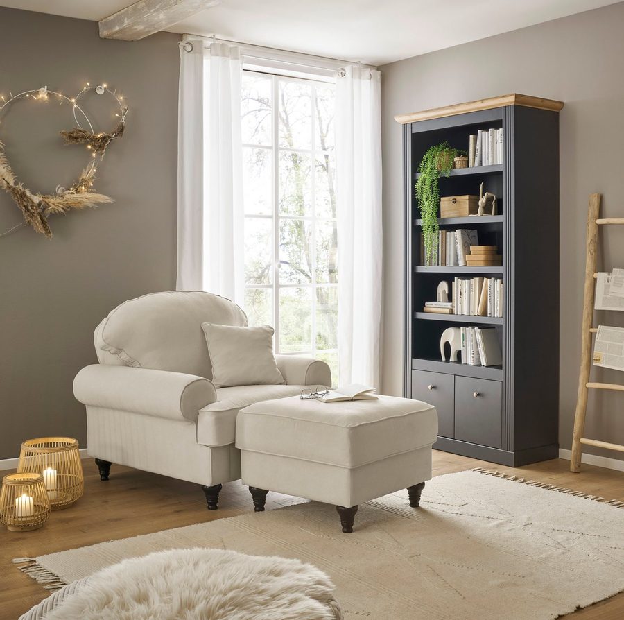 OTTO home Sessel Westminster, Set in hochwertigem Microfaserbezug, 5 Farben verfügbar (Set, 2-St., 1Sessel, 1 Hocker), Enthält Sessel & Hocker, Federkern-Polsterung, gedrechselter Fuß