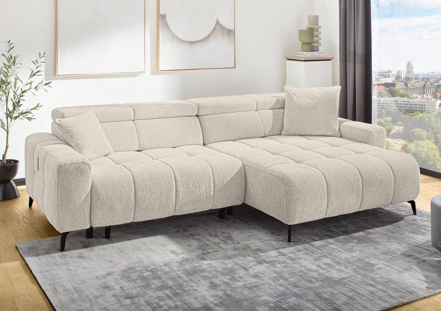 Jockenhöfer Gruppe Ecksofa Racer L-Form, B: 290 cm, 60 cm elektrische Sitztiefenverstellung, USB-Ports, Kopfstützen verstellbar, Zierkissen, bis 140 kg/Sitz