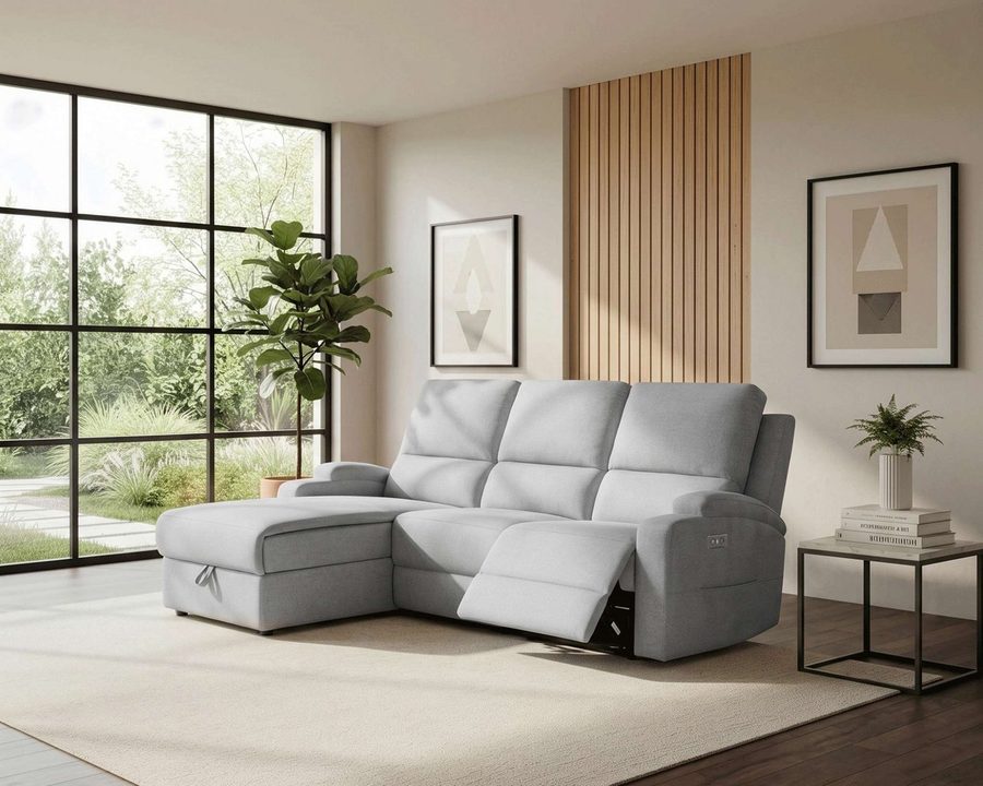 OTTO home Ecksofa NAPORI Struktur-Bezug, L-Form, 210cm, man./elektr. Relaxfunktion, USB-A bei elektr. Variante, Staukasten, Seitentaschen u. Federkern