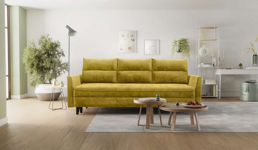 Hygger Möbelhaus Schlafsofa Loki mit Bettkasten im exklusiven Chenille-Stoff Priority, Liegefläche 145 × 202 cm, Taschenfederkern, massive Buchenholzfüße (13 cm), versandkostenfrei innerhalb Deutschlands, hergestellt in Europa