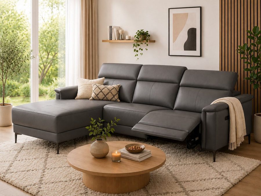 OTTO home Ecksofa LUND, Lederoptik, L-Form, 261cm, man./elektr. Relaxfunktion (USB-A), mit USB A-Anschluss bei elektrischer Variante und Kopfteilverstellung