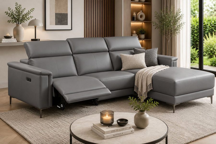 OTTO home Ecksofa LUND, Lederoptik, L-Form, 261cm, man./elektr. Relaxfunktion (USB-A), mit USB A-Anschluss bei elektrischer Variante und Kopfteilverstellung