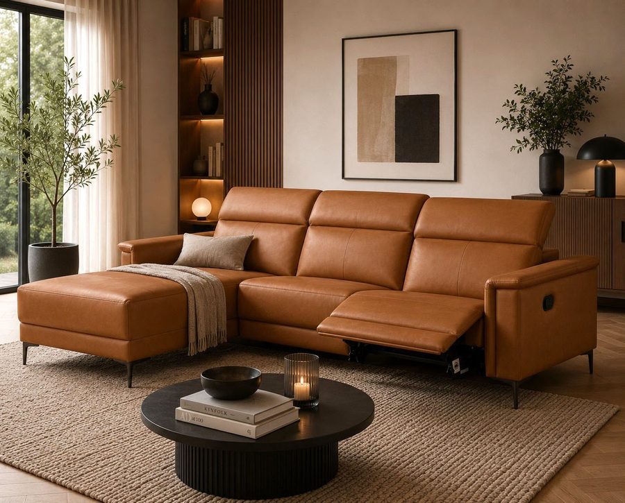 OTTO home Ecksofa LUND, Naturleder, L-Form, 261cm, man./elektr. Relaxfunktion (USB-A), mit USB A-Anschluss bei elektrischer Variante und Kopfteilverstellung