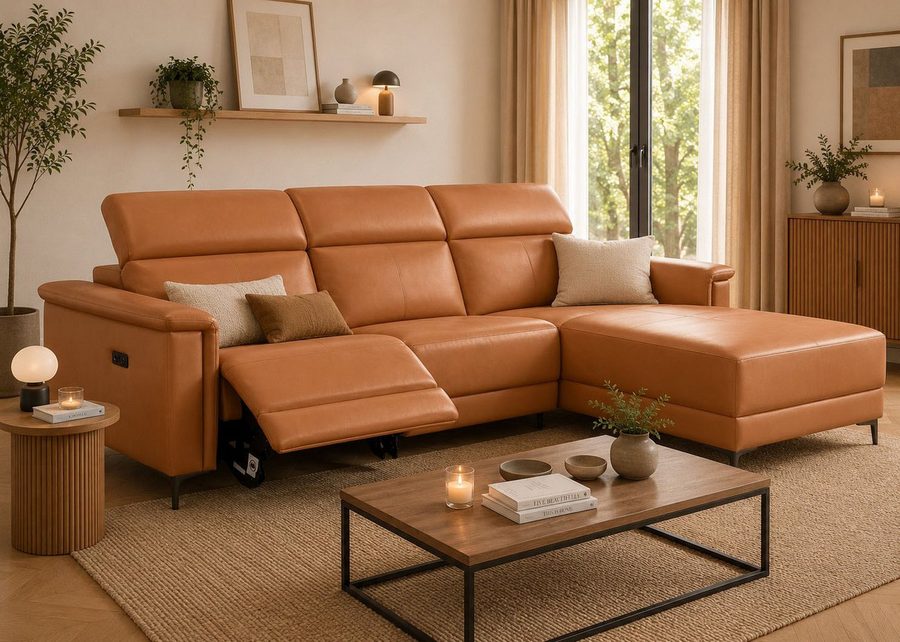 OTTO home Ecksofa LUND, Naturleder, L-Form, 261cm, man./elektr. Relaxfunktion (USB-A), mit USB A-Anschluss bei elektrischer Variante und Kopfteilverstellung