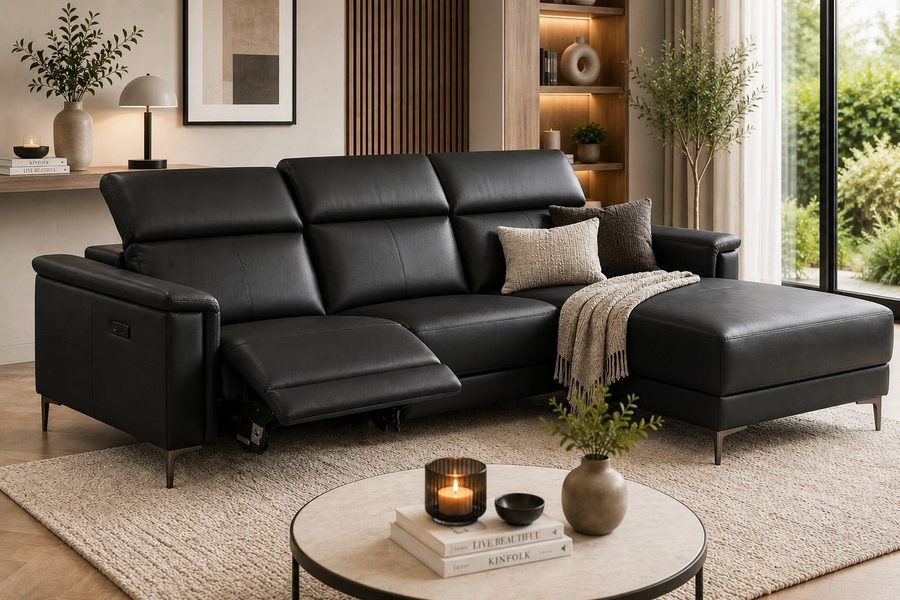 OTTO home Ecksofa LUND, Naturleder, L-Form, 261cm, man./elektr. Relaxfunktion (USB-A), mit USB A-Anschluss bei elektrischer Variante und Kopfteilverstellung