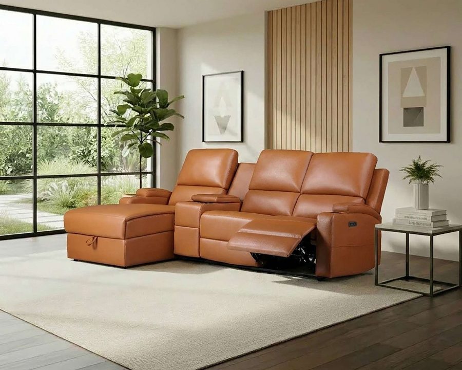 OTTO home Ecksofa NAPORI Lederoptik, Multimediasofa, 3er Kinosessel XXL, L-Form, Kinosofa, manuelle o. elektr. Relaxfunktion, Staufach, Getränkehalter