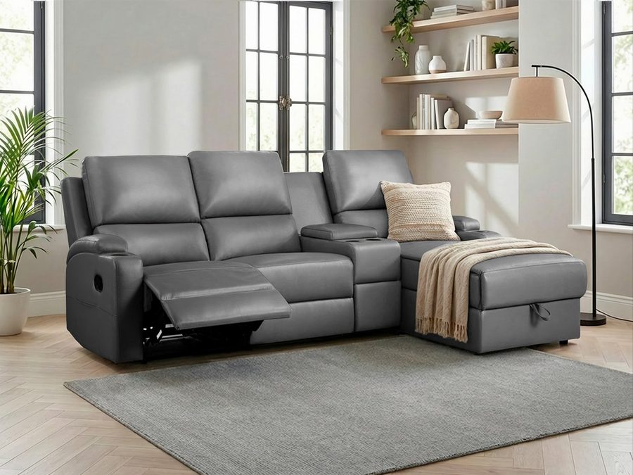 OTTO home Ecksofa NAPORI Lederoptik, Multimediasofa, 3er Kinosessel XXL, L-Form, Kinosofa, manuelle o. elektr. Relaxfunktion, Staufach, Getränkehalter