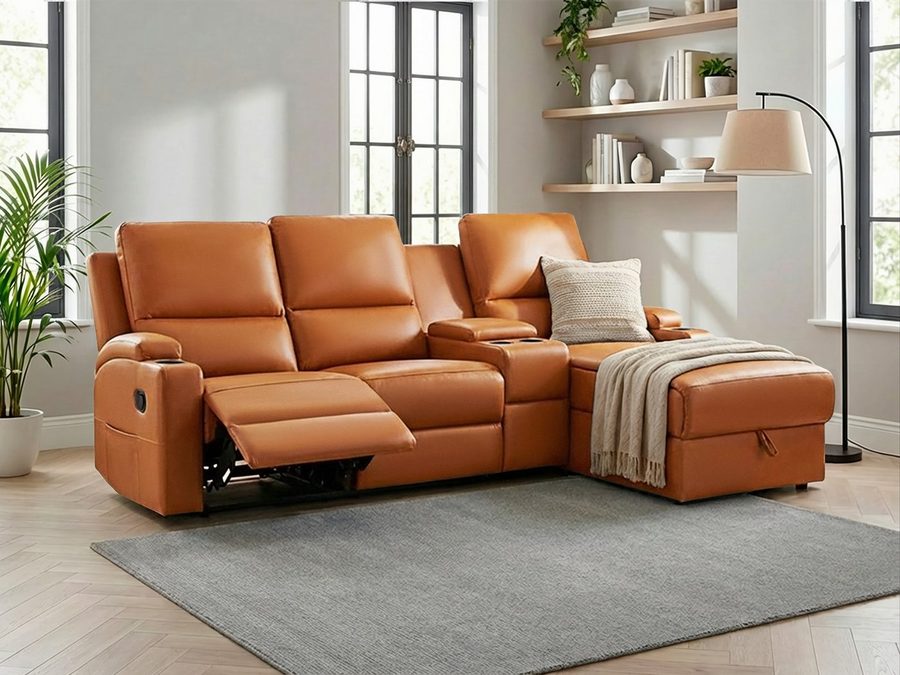 OTTO home Ecksofa NAPORI Lederoptik, Multimediasofa, 3er Kinosessel XXL, L-Form, Kinosofa, manuelle o. elektr. Relaxfunktion, Staufach, Getränkehalter