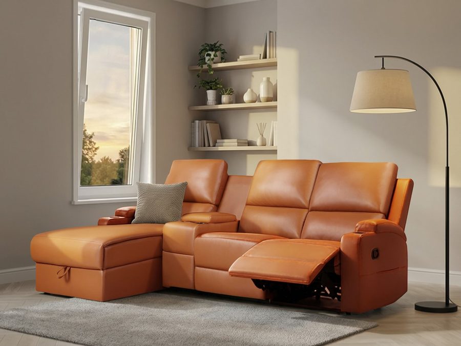 OTTO home Ecksofa NAPORI Lederoptik, Multimediasofa, 3er Kinosessel XXL, L-Form, Kinosofa, manuelle o. elektr. Relaxfunktion, Staufach, Getränkehalter