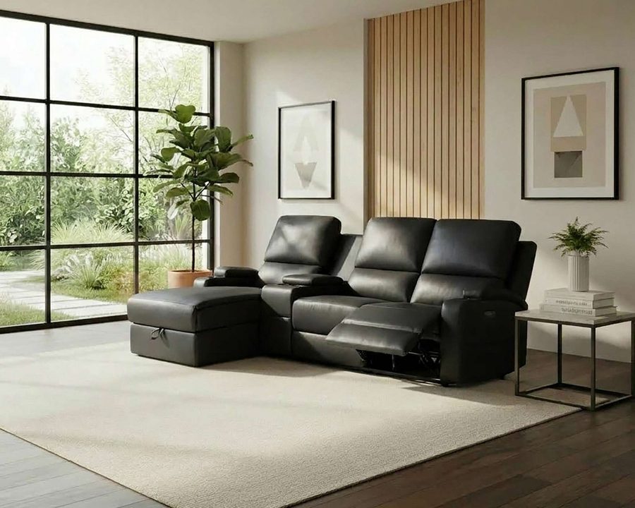 OTTO home Ecksofa NAPORI Lederoptik, Multimediasofa, 3er Kinosessel XXL, L-Form, Kinosofa, manuelle o. elektr. Relaxfunktion, Staufach, Getränkehalter
