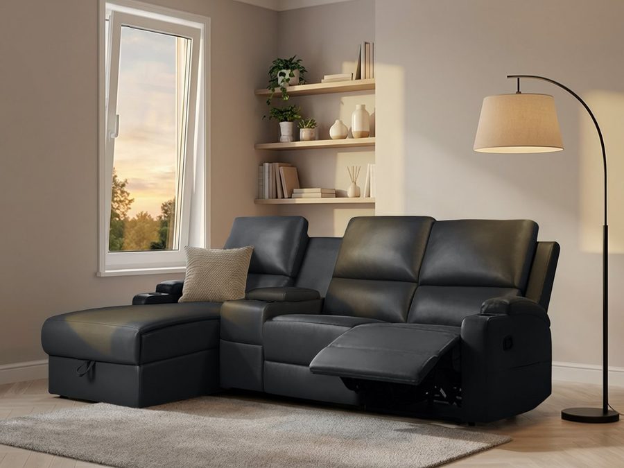OTTO home Ecksofa NAPORI Lederoptik, Multimediasofa, 3er Kinosessel XXL, L-Form, Kinosofa, manuelle o. elektr. Relaxfunktion, Staufach, Getränkehalter