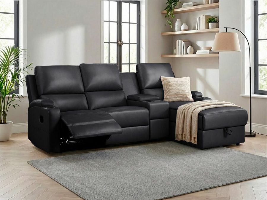 OTTO home Ecksofa NAPORI Lederoptik, Multimediasofa, 3er Kinosessel XXL, L-Form, Kinosofa, manuelle o. elektr. Relaxfunktion, Staufach, Getränkehalter