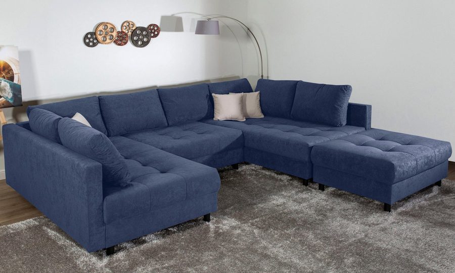 COLLECTION AB Wohnlandschaft Toni U-Form, B: 298 cm, XXL-Liegefläche 282x178 cm mit Hocker, Set: Sofa & Hocker, 3 Zierkissen, Federkern