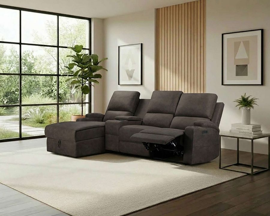 OTTO home Ecksofa NAPORI Microfaser, Multimediasofa, 3er Kinosessel XXL, L-Form, Kinosofa, manuelle o. elektr. Relaxfunktion, Staufach, Getränkehalter