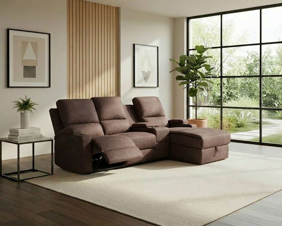 OTTO home Ecksofa NAPORI Microfaser, Multimediasofa, 3er Kinosessel XXL, L-Form, Kinosofa, manuelle o. elektr. Relaxfunktion, Staufach, Getränkehalter