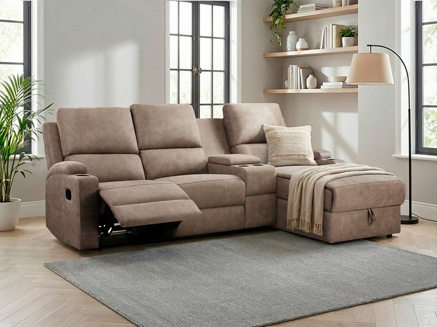 OTTO home Ecksofa NAPORI Microfaser, Multimediasofa, 3er Kinosessel XXL, L-Form, Kinosofa, manuelle o. elektr. Relaxfunktion, Staufach, Getränkehalter