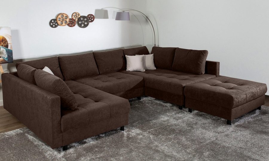 COLLECTION AB Wohnlandschaft Toni U-Form, B: 298 cm, XXL-Liegefläche 282x178 cm mit Hocker, Set: Sofa & Hocker, 3 Zierkissen, Federkern