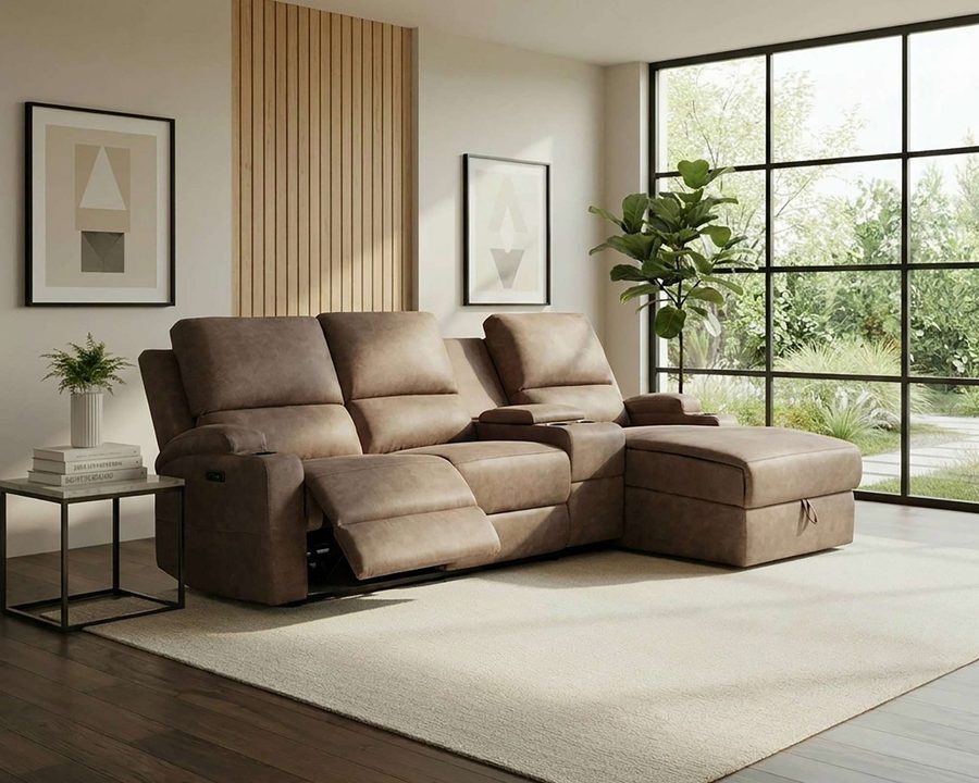OTTO home Ecksofa NAPORI Microfaser, Multimediasofa, 3er Kinosessel XXL, L-Form, Kinosofa, manuelle o. elektr. Relaxfunktion, Staufach, Getränkehalter