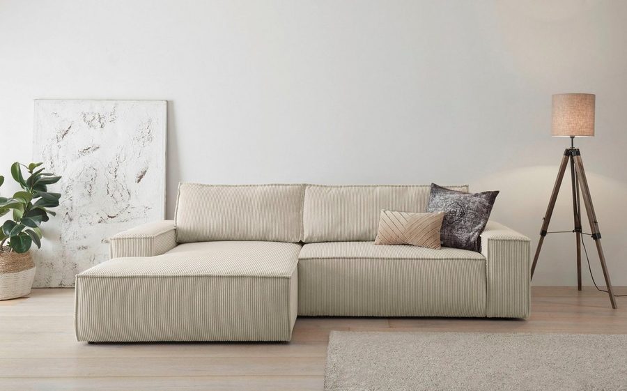 OTTO home Ecksofa SHERWOOD Cord L-Form, 267 cm - OTTO. Verlässliche Qualität., Schlaffunktion mit Bettkasten (210x136 cm), Cord, Vintage, Samtvelours