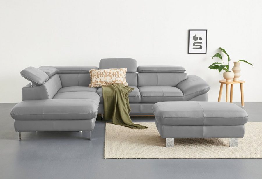 COTTA Ecksofa Driver L-Form, B: 265 cm, moderne Couch mit Wellenunterfederung, Leder, inkl. 3x Kopfteilverstellung, optional mit Schlaffunktion + Stauraum
