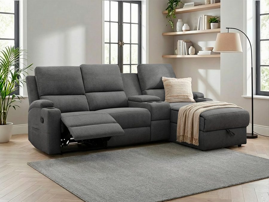 OTTO home Ecksofa NAPORI Struktur, Multimediasofa, 3er Kinosessel XXL, L-Form, Kinosofa, manuelle o. elektr. Relaxfunktion, Staufach, Getränkehalter