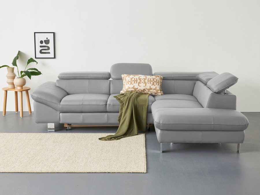 COTTA Ecksofa Driver L-Form, B: 265 cm, moderne Couch mit Wellenunterfederung, Leder, inkl. 3x Kopfteilverstellung, optional mit Schlaffunktion + Stauraum