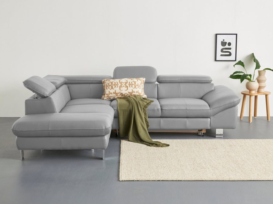 COTTA Ecksofa Driver L-Form, B: 265 cm, moderne Couch mit Wellenunterfederung, Leder, inkl. 3x Kopfteilverstellung, optional mit Schlaffunktion + Stauraum