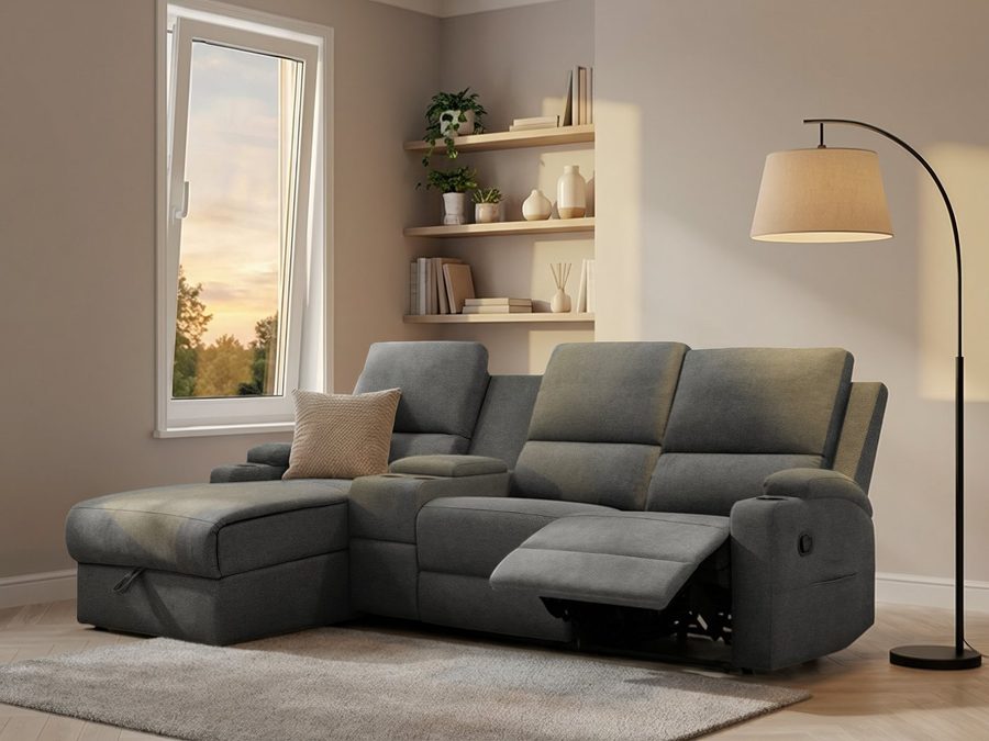 OTTO home Ecksofa NAPORI Struktur, Multimediasofa, 3er Kinosessel XXL, L-Form, Kinosofa, manuelle o. elektr. Relaxfunktion, Staufach, Getränkehalter