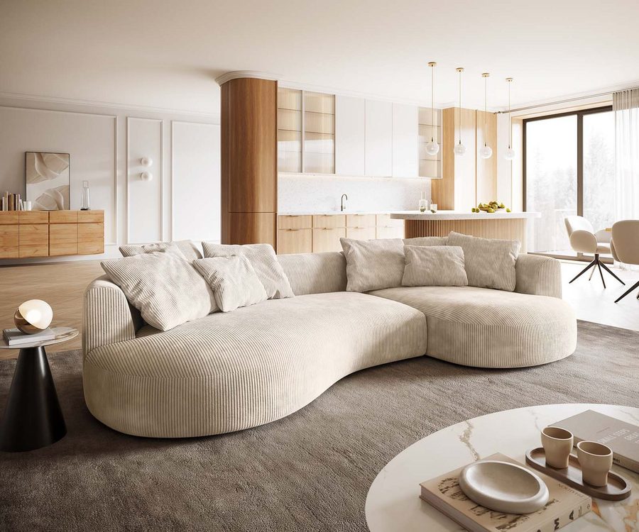 DELIFE Big-Sofa Edina, Cord Beige 330x170 cm