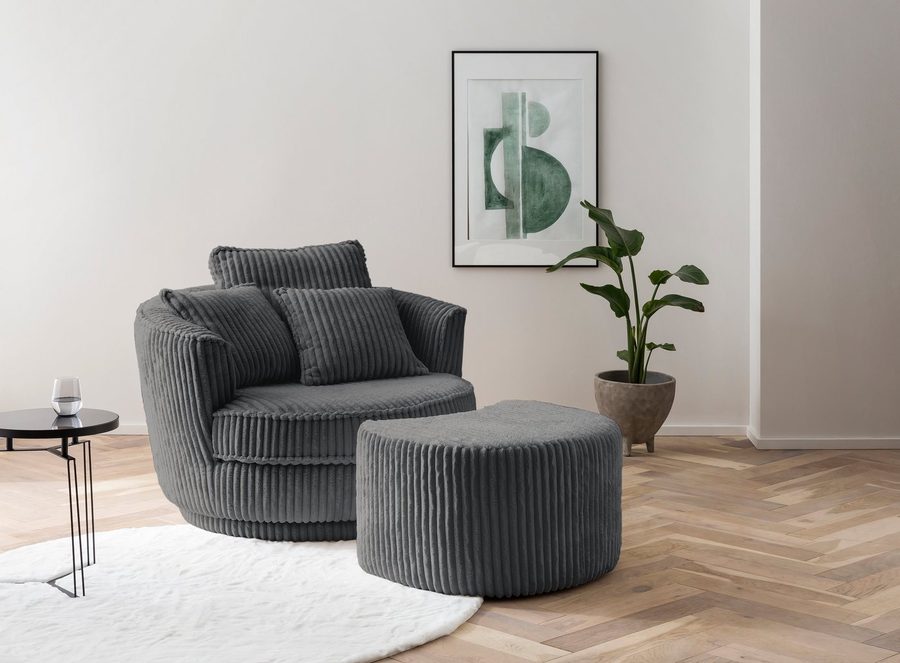 Home affaire Drehsessel MAISIE Cord, Love Seat XXL Lese-Sessel, Big-Sessel mit Hocker, (2-St), Set in MEGA CORD und Web-Velours, drehbar 360 Grad