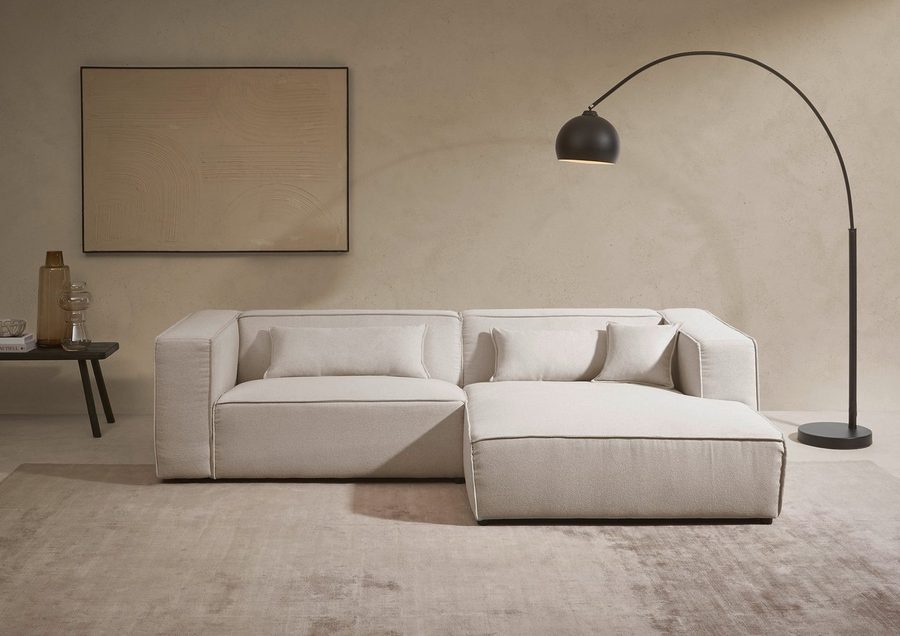 LeGer Home by Lena Gercke Ecksofa PIARA Struktur u. Leinenoptik mit Kedernaht L-Form, wahlweise Ottomane rechts/links, schwarze Füße, bequemer Sitzkomfort