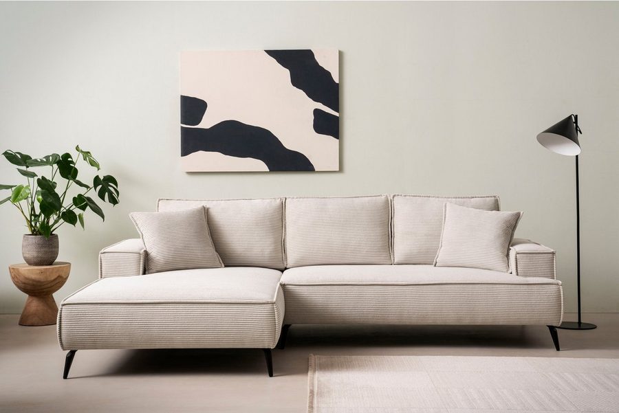 OTTO home Ecksofa TVINNU Cord, L-Form, Breite 275 cm, wahlweise Recamiere rechts/links, schwarze Füße, bequemer Sitzkomfort