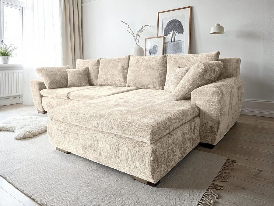 Home affaire Ecksofa Cara Mia L-Form, B: 325 cm, XXL-Sofa mit 4 Zierkissen, mit Schlaffunktion & Bettkasten, Liegefl. 145x270 cm